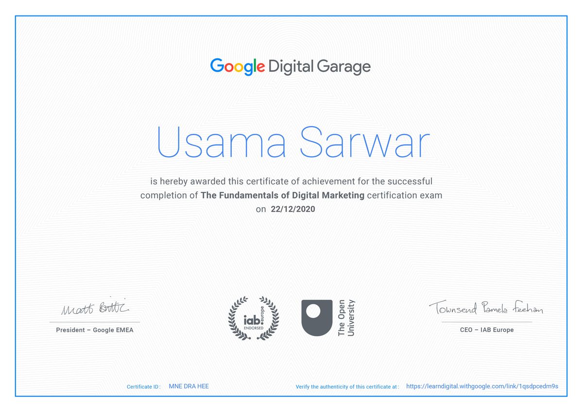 Digital Marketing certificate